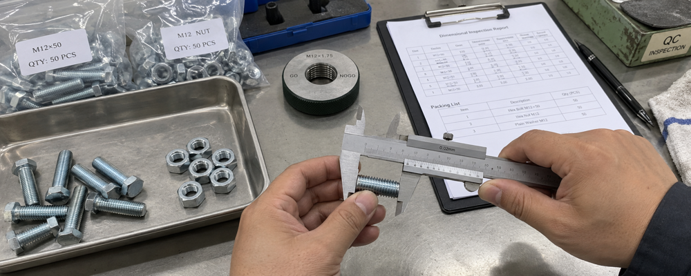 Industrial fastener supplier quality control inspection and documentation review